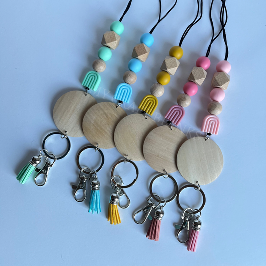 Silicone Bead Lanyard With Wood Disc